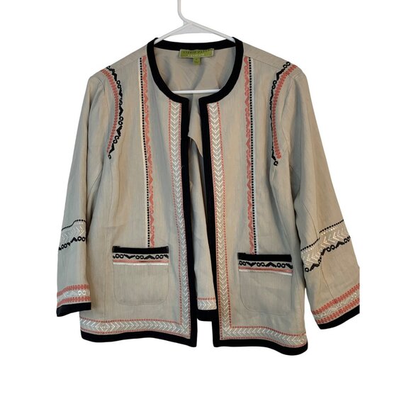 Sigrid Olsen Signature Embroidered Beige Linen Crop Boxy Jacket Size 4 9012 New - Picture 11 of 12